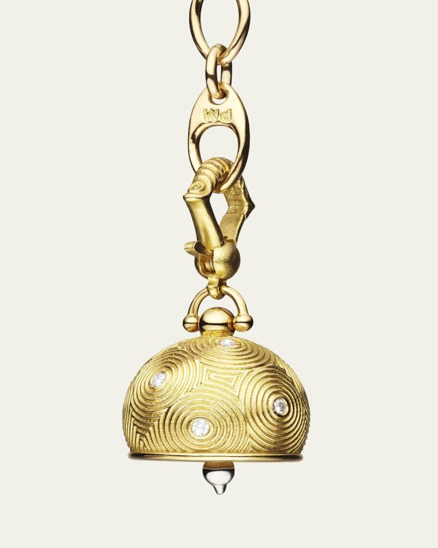 18K Yellow Gold Droplet Diamond Meditation Bell Pendant